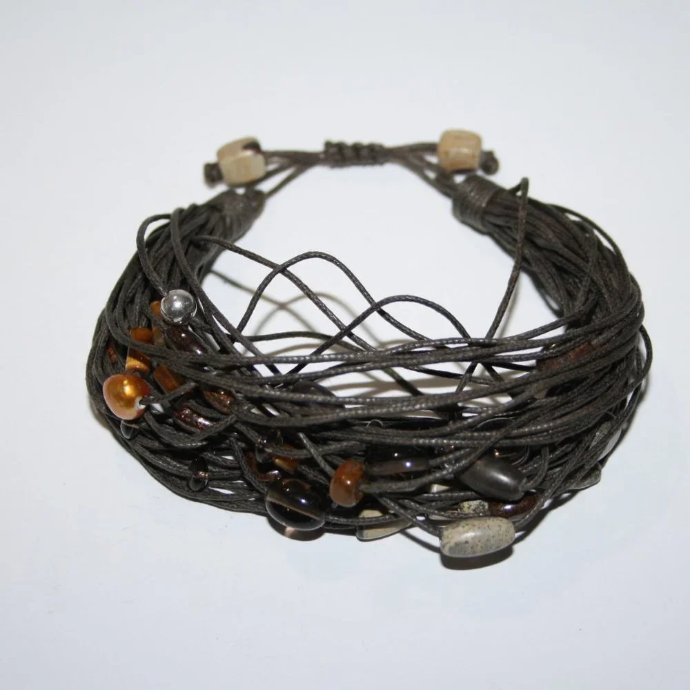 🤎 Brown + Stone Beaded Bracelet · Adjustable 7.5–9